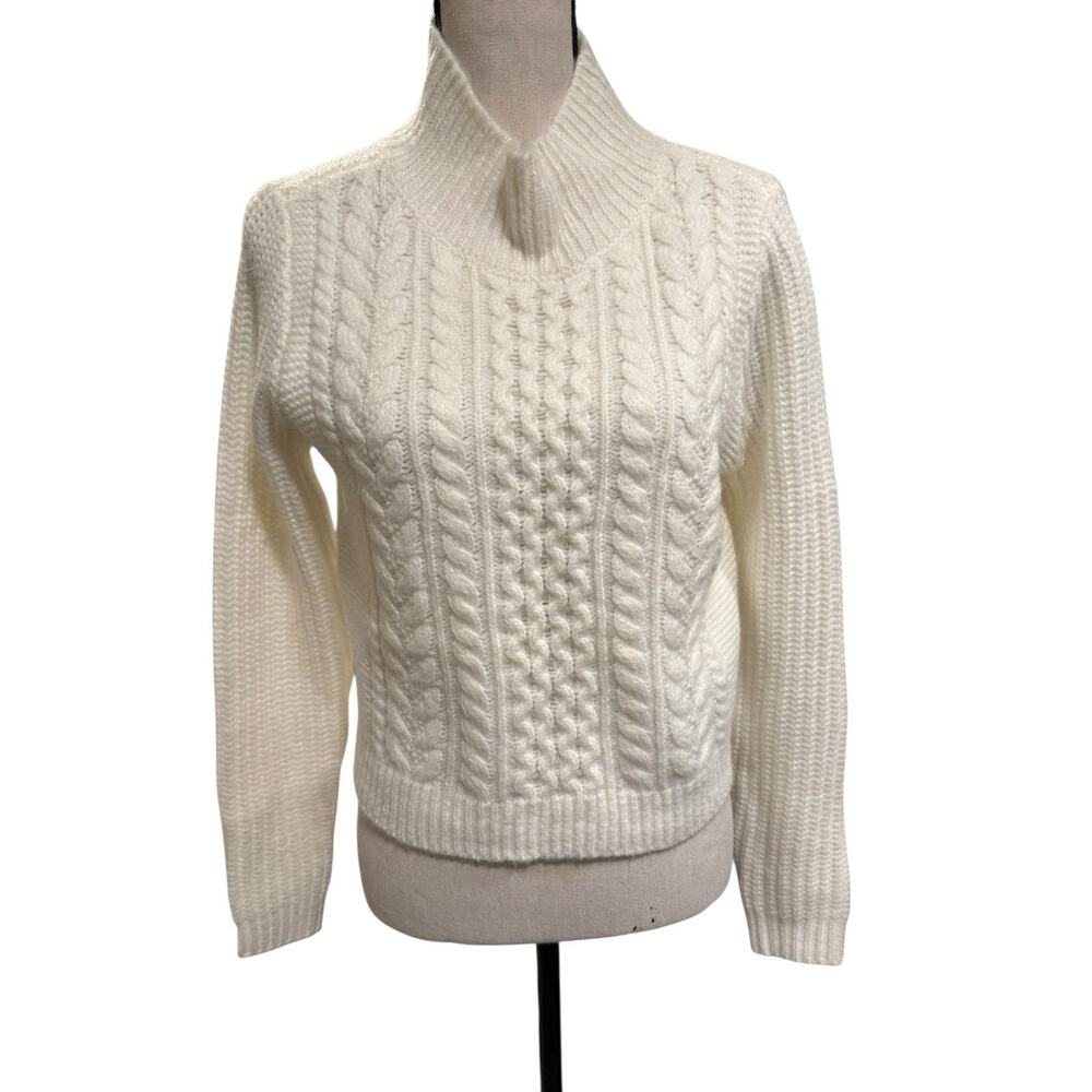 Loft Cable chunky Knit Cropped Sweater Nylon Acrylic Wool Mock Neck White S NWT